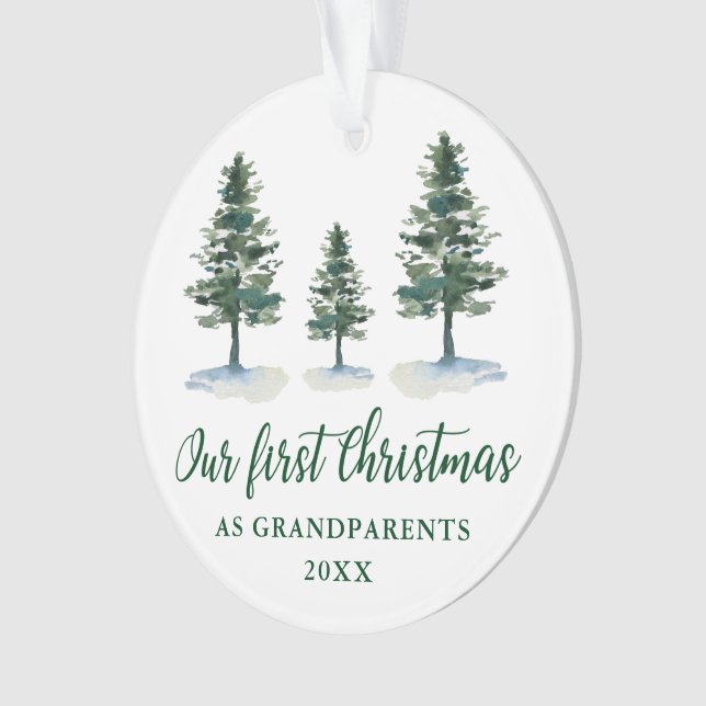 Green Pine First Christmas Grandparents PHOTO BACK Ornament (Front)