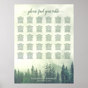 Green Pine Forest 30 Table Wedding Seating Chart