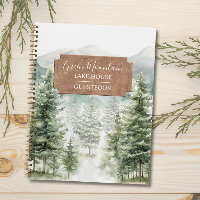 Green Pine Forest Cabin Lodge Guestbook Notebook (In situ)