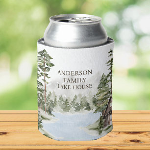 Green Pine Forest Family Lake House Cabin Can Cooler