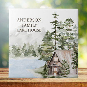 Green Pine Forest Family Lake House Cabin Tile