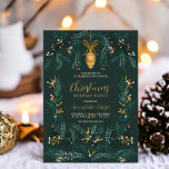 Green pine illustration gold corporate Christmas Invitation<br><div class="desc">Celebrate the season with our Modern Pine Tree Christmas business corporate invitation. Hand-drawn green pine branches adorned with red and beige holly berries and snowy accents and gold leaves create a festive backdrop. The elegant gold bauble and ornate frame provide the perfect space for details. Share the joy of the...</div>