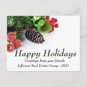 Green Pine Red Happy Holidays Corporate Greeting Postcard