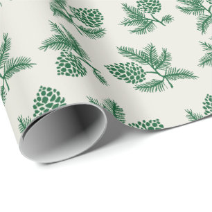 Green Pine sprigs with pinecones holiday Wrapping Paper