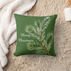 Green Pine Tree Branch Christmas Cushion