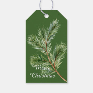 Green Pine Tree Branch Christmas Gift Tags