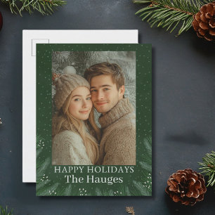 Green Pine Tree Happy  Holiday Postcard