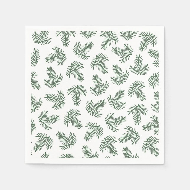 Green Pine Tree Holiday Branches Napkin (Front)