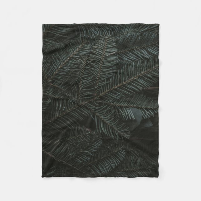 Green pine tree leaves fleece blanket (Front)
