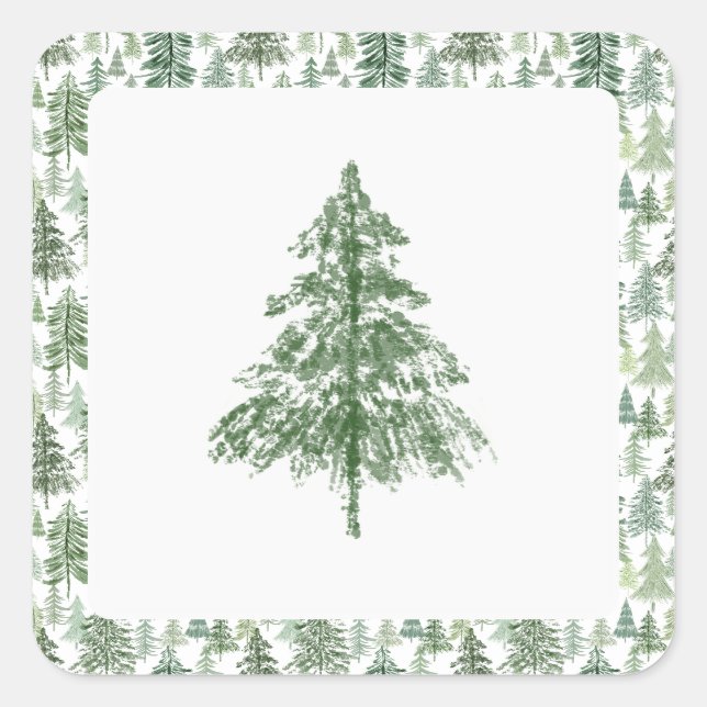 Green Pine Tree Stamp Christmas  Square Sticker (Front)
