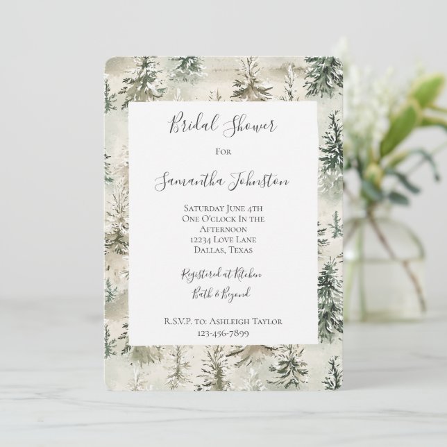 Green Pine Trees Bridal Shower Invitation (Standing Front)