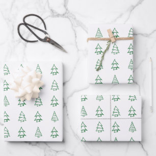 Green pine trees cute illustration Christmas Wrapping Paper Sheet