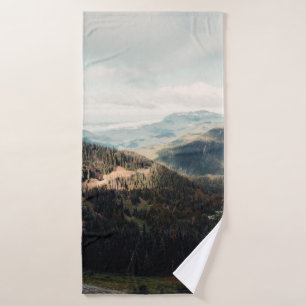 GREEN PINE TREES ON MOUNTAIN UNDER WHITE CLOUDS DU BATH TOWEL