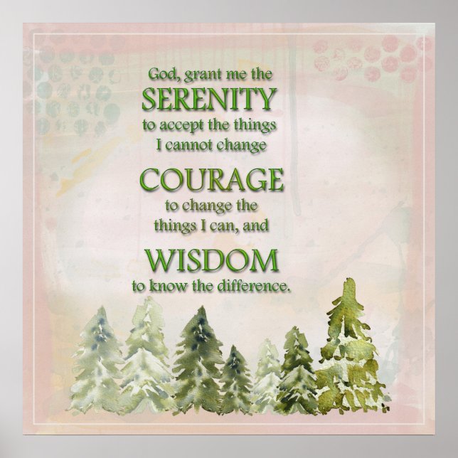 Green Pine Trees Serenity Prayer Poster (Front)