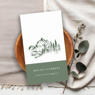 Green Pine Woods Mountain Sketch Climbing Camping Business Card