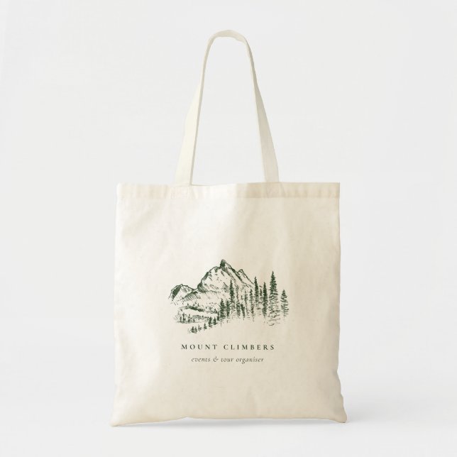 Green Pine Woods Mountain Sketch Climbing Camping Tote Bag (Front)