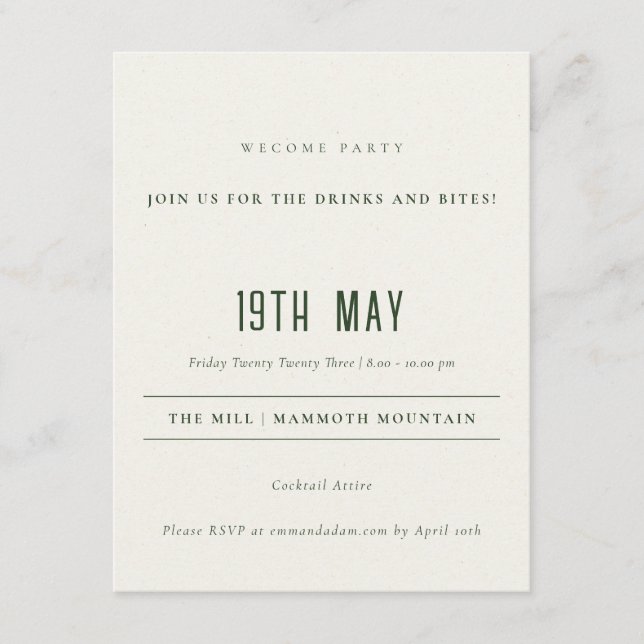 Green Pine Woods Mountain Sketch Wedding Detail Enclosure Card (Front)