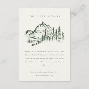 Green Pine Woods Mountain Sketch Wedding Details Enclosure Card