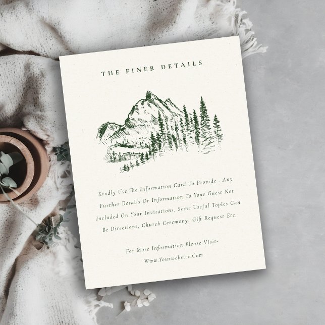 Green Pine Woods Mountain Sketch Wedding Details Invitation (Creator Uploaded)