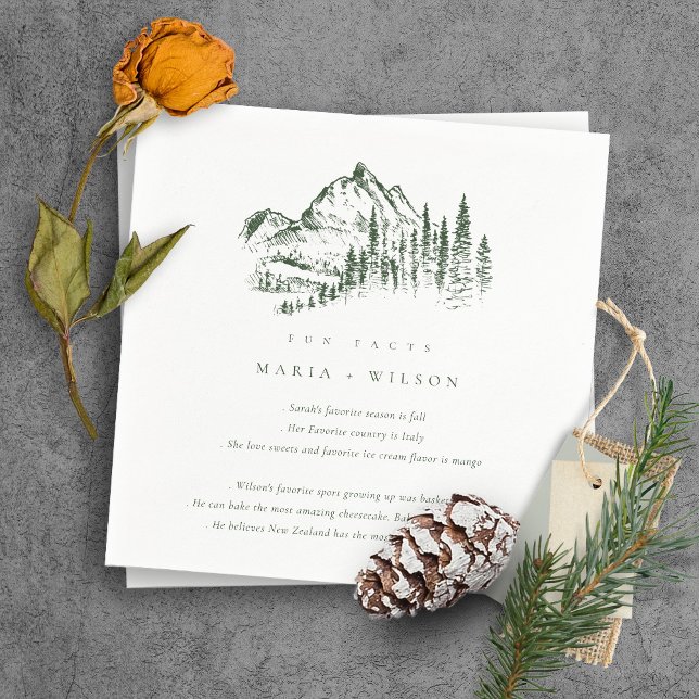 Green Pine Woods Mountain Sketch Wedding Fun Facts Napkin (Creator Uploaded)