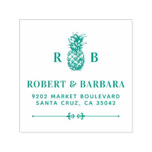 Green Pineapple Wedding Initials Return Address Self-inking Stamp