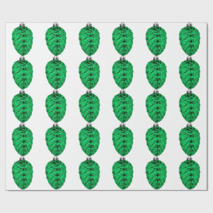 Green Pinecone White Wrapping Paper