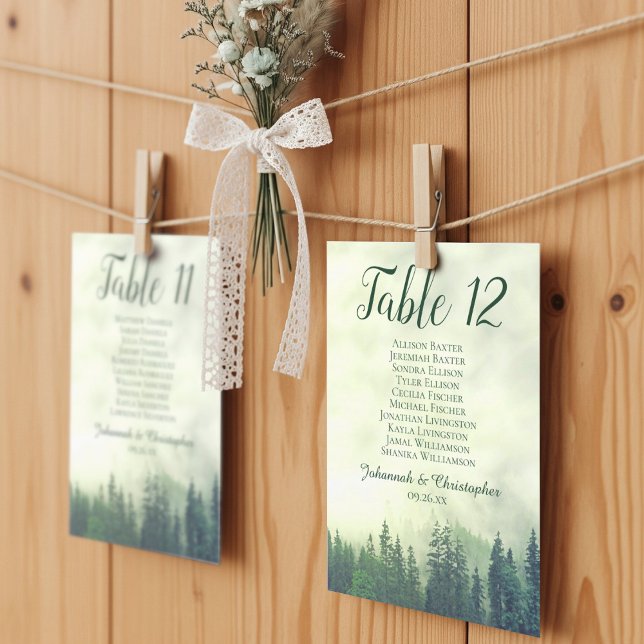 Green Pines 10 Name Wedding Seating Chart Card (Create Your Own Display!)