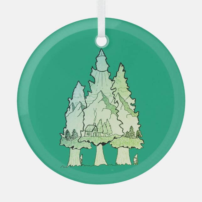 Green Pines  Glass Tree Decoration (Front)