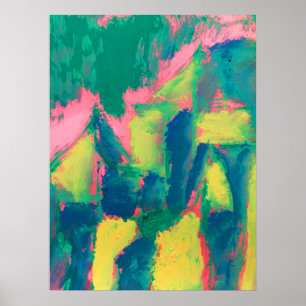 Green & Pink Abstract Painting Abstract Art Abstra Poster