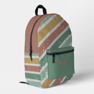 Green Pink and Gold Diagonal Stripes Printed Backpack
