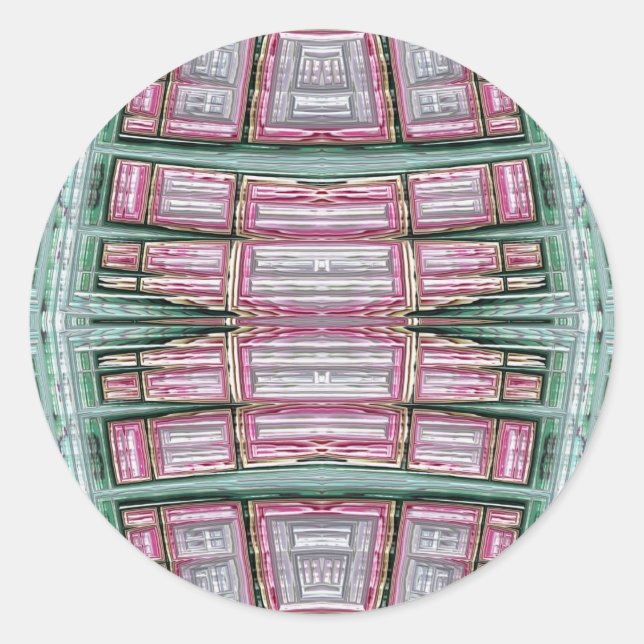 ~ Green Pink and White Fractal ~ Classic Round Sticker (Front)