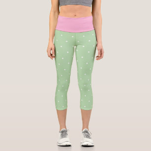 Green Pink and White Polka Dots  Capri Leggings