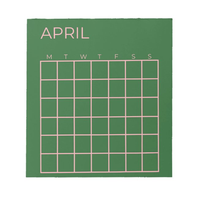 Green Pink April Undated Calendar for Organisation Notepad (Front)
