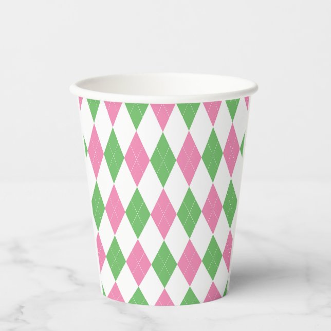 Green & Pink Argyle Golf Party Cup (Front)