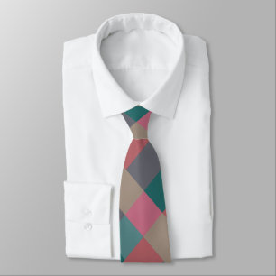 Green Pink Beige Gray Brick Color Block Print Tie