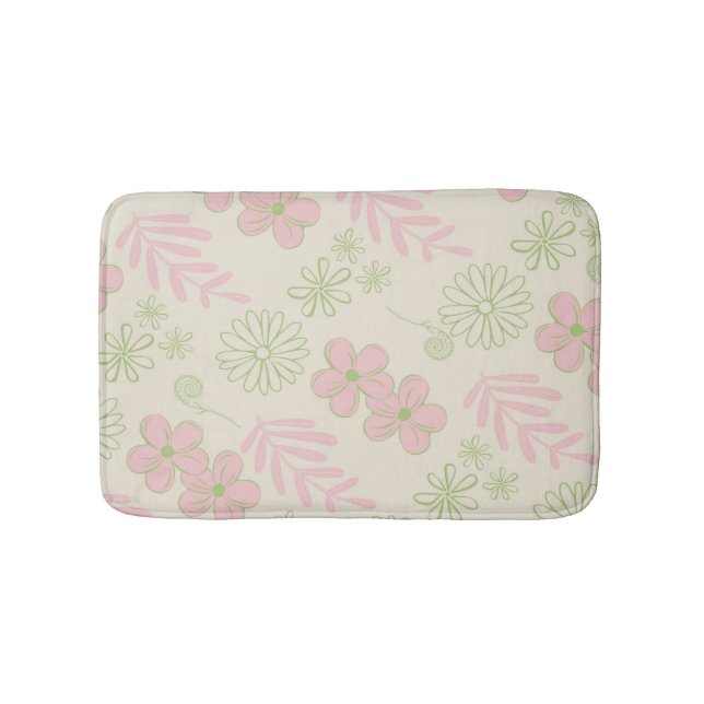 Green Pink Beige Retro Y2K 70s Flower Pattern Bath Mat (Front)