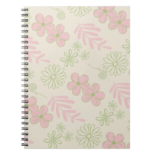 Green Pink Beige Retro Y2K 70s Flower Pattern Notebook (Front)