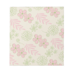 Green Pink Beige Retro Y2K 70s Flower Pattern Notepad