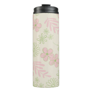 Green Pink Beige Retro Y2K 70s Flower Pattern Thermal Tumbler