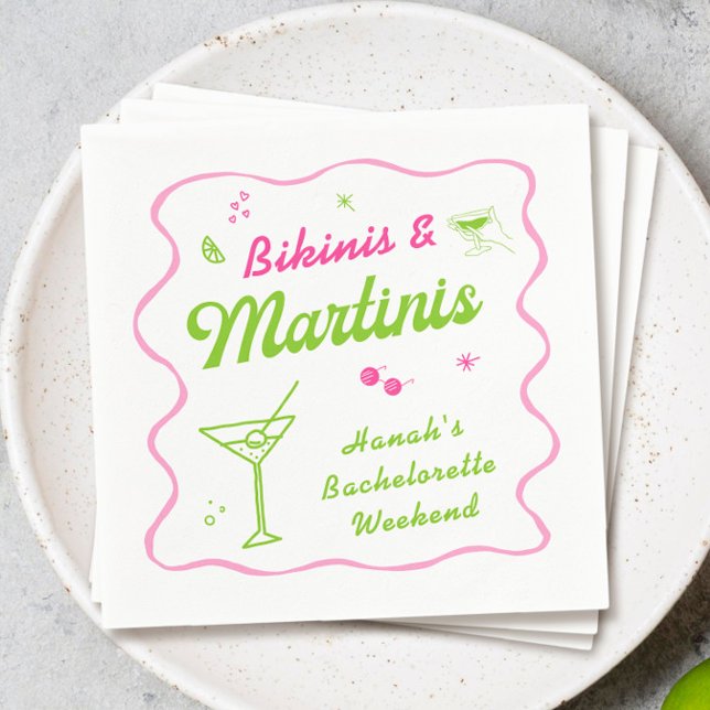 Green Pink Bikinis and Martins Bachelorette Party Napkin (Creator Uploaded)