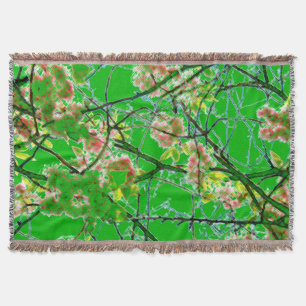Green pink black abstract floral design throw blanket