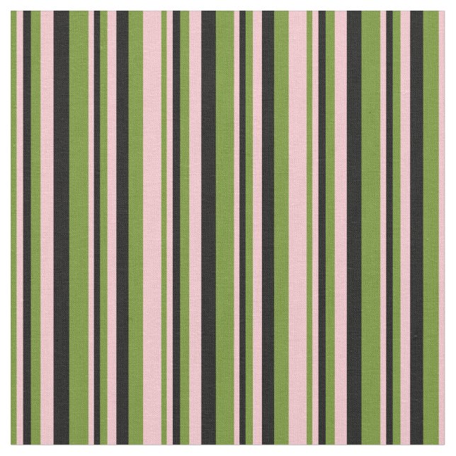 Green, Pink & Black Lined/Striped Pattern Fabric (Close Up)