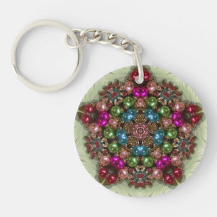 Green Pink Blue Bright Circular ~ Christmas ~  Key Ring