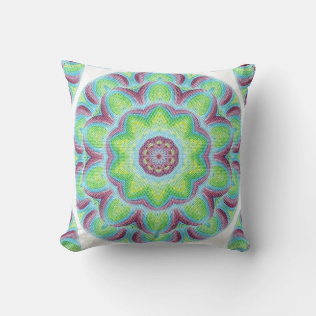 Green Pink Blue Circle Slices Kaleidoscope Pillows (Front)