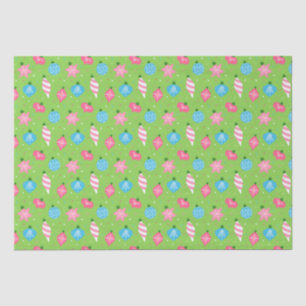 Green Pink Blue Ornaments Merry Bright Christmas Tissue Paper