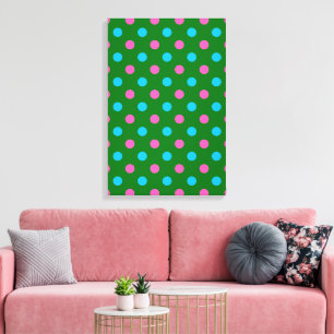 Green Pink Blue Polka Dot Pattern Canvas Print
