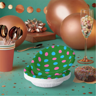 Green Pink Blue Polka Dot Pattern Paper Plate