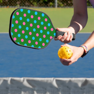 Green Pink Blue Polka Dot Pattern Pickleball Paddle