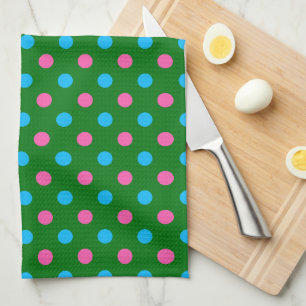 Green Pink Blue Polka Dot Pattern Tea Towel