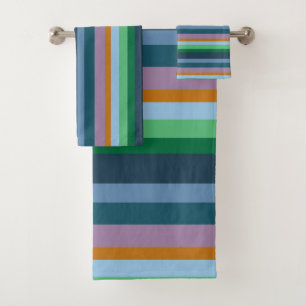 Green,Pink & Blue Stripes  Bathroom Towel Set